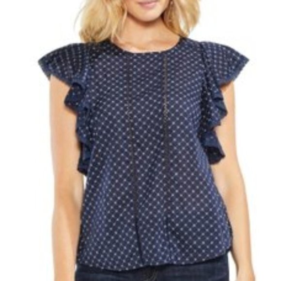New Vince Camuto Ruffled Floral Embroidered Top - Picture 1 of 2